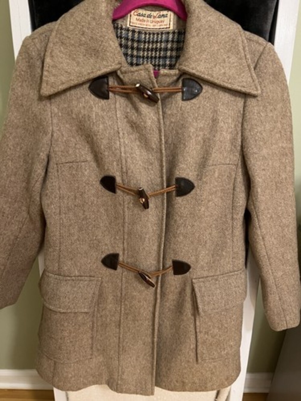 100% Virgin Wool Casa De Lana Coat Jacket Vintage Size 7/8 Made In URUGUAY